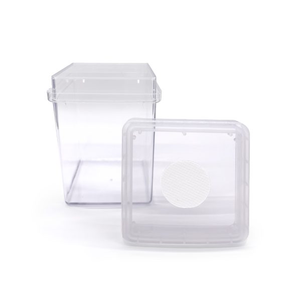 PCT VSCV vented square culture vessel beside its filtered lid